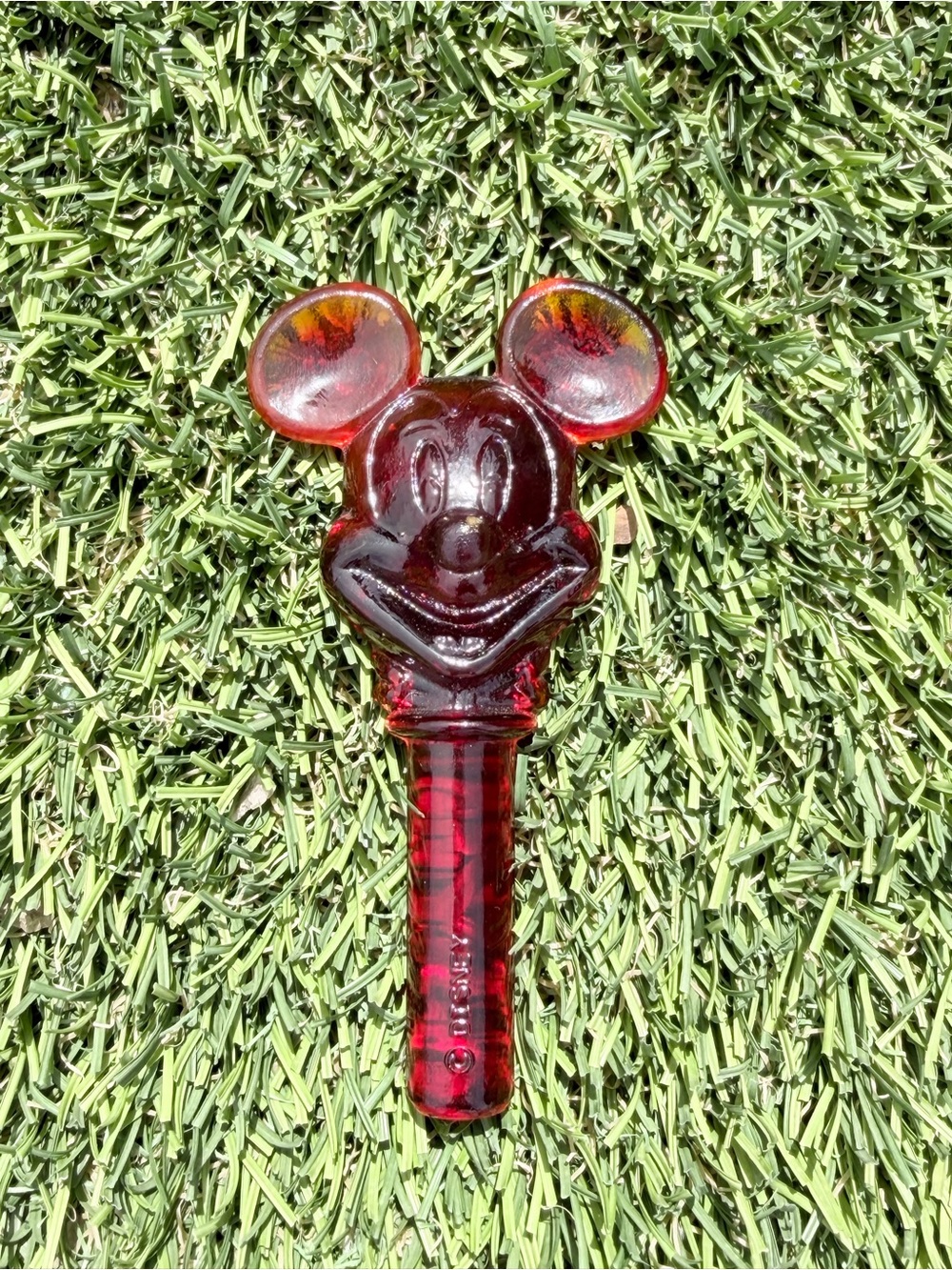 Vintage Mickey Head - Disney - Glass Bottle Stopper - Red Amberina